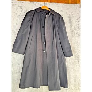 London Fog Men's Black Trench Coat 42 Short Zip-Out Liner Excellent Cond